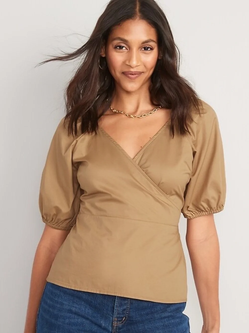 NWT Old Navy Puff-Sleeve Smocked Wrap Blouse